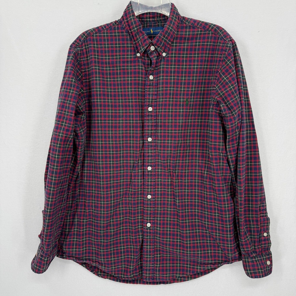Polo Ralph Lauren Mens Shirt Large Plaid Blue Red Green Cotton Large Oxford